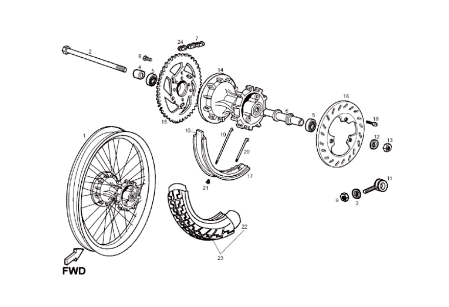 Derbi Senda SM 50 2T X-Treme E2 2006-2010 - Achterwiel