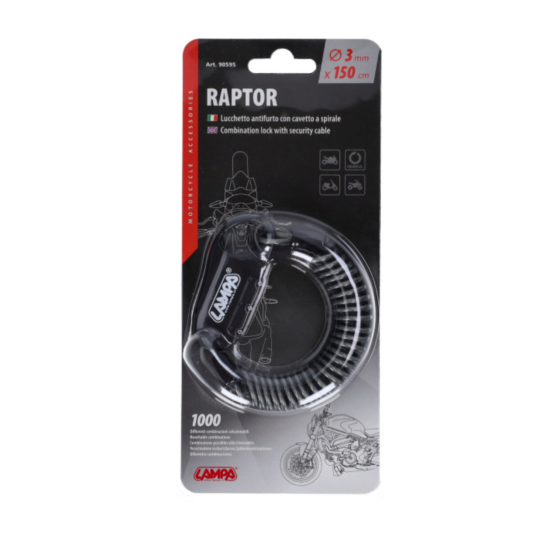 Lucchetto a Combinazione Lampa + Cavo 3MM 150CM Nero Fatbike