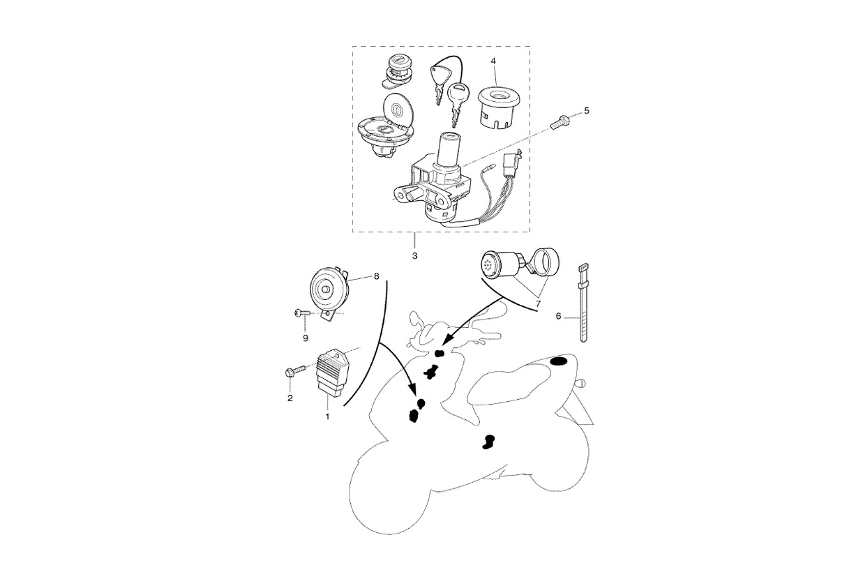 Yamaha Aerox 100 2T 2002 E1 2000-2002 - Regelaar, Claxon & Contactslot
