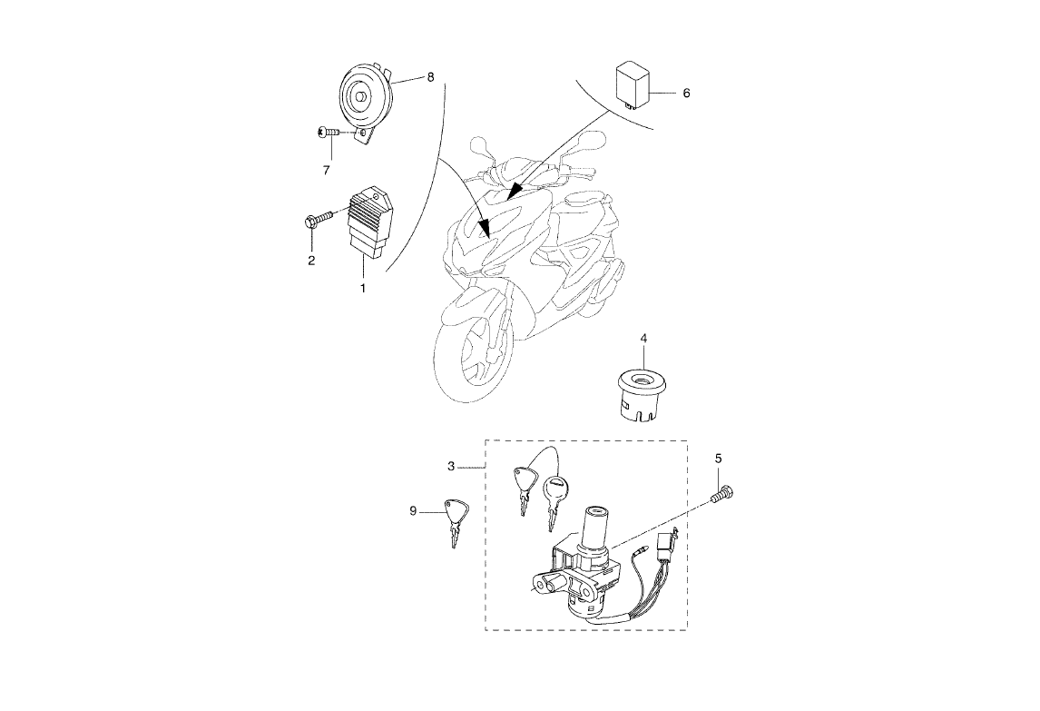 Yamaha Aerox 50 R Facelift 2013-2016 - Regelaar, Claxon & Contactslot