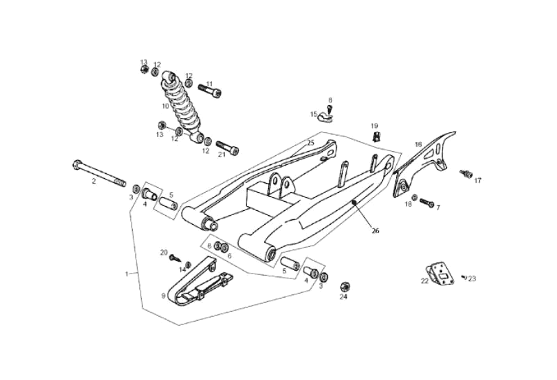 Derbi Senda SM 50 2T X-Treme E2 2006-2010 - Schommelarm & Schokbreker Achter