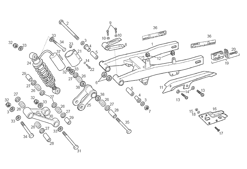 Derbi Senda SM 50 2T 2ª ED Black Devil E2 2003 - Schommelarm & Schokbreker Achter