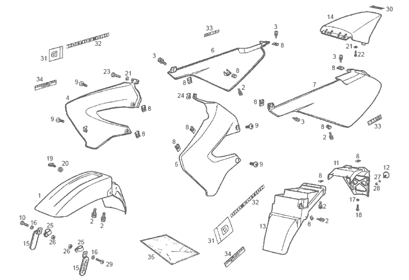 Derbi Senda SM 50 2T DRD Edition Black E2 2005 - Spatbord, Zijscherm & Achter Beplating