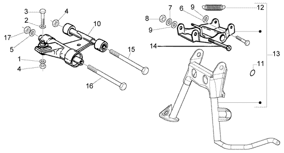 Vespa LX 50 2T - Subframe & Middenstandaard