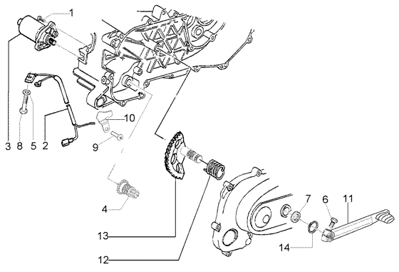 Vespa LX 50 2T - Startmotor & Kickstarter