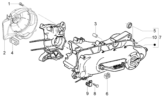 Vespa LX 50 2T - Afdekking Aandrijvinghuis