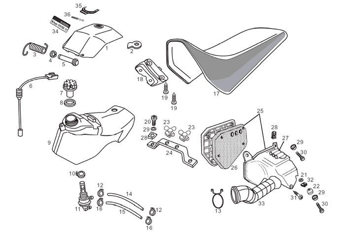 Derbi Senda SM 50 2T 2000-2001 – Benzinetank Luchtfilter Buddyseat