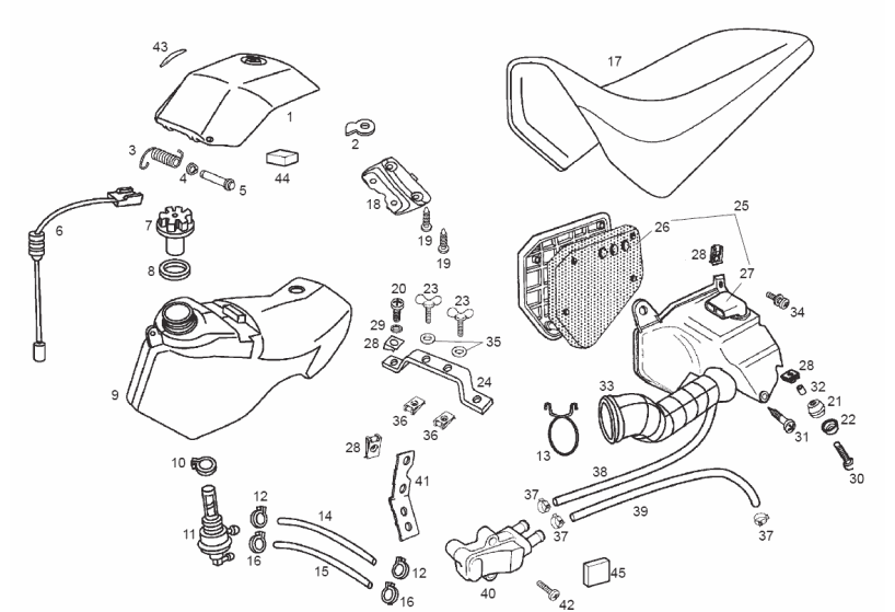 Derbi Senda SM 50 2T 4ª ED X-Treme E2 2007 – Benzinetank Luchtfilter Zadel