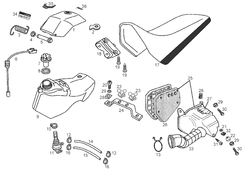 Derbi Senda SM 50 2T X-Treme E2 2004 – Benzinetank Luchtfilter Zadel