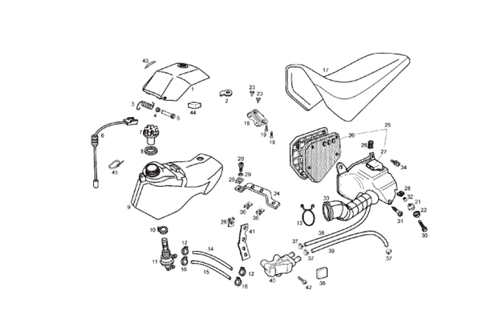 Derbi Senda SM 50 2T X-Treme E2 2010 – Benzinetank Luchtfilter Zadel
