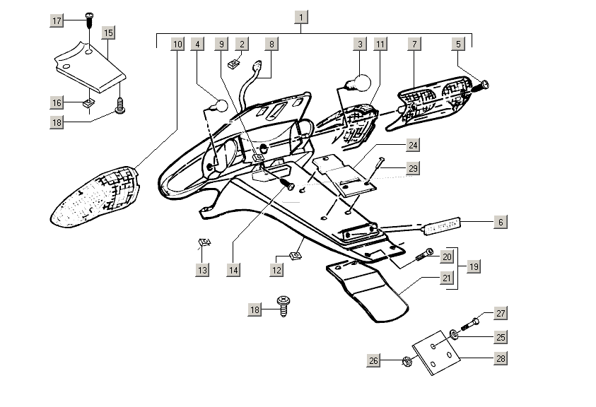 Gilera Stalker 50 2T E2 2005-2006 – Achterspatbord Kentekenplaathouder