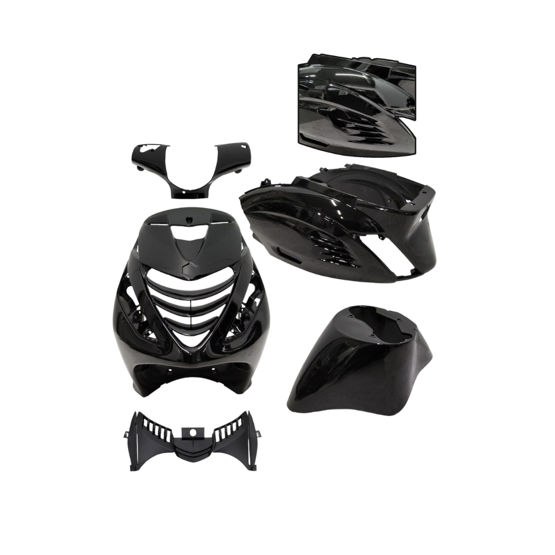 SP RS1 Kappenset + Runner Spiegels Glans Zwart Piaggio Zip Bundel