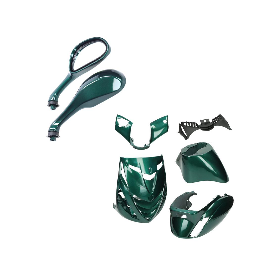 SP Kappenset + Runner Spiegels Jaguar Groen Piaggio Zip Bundel