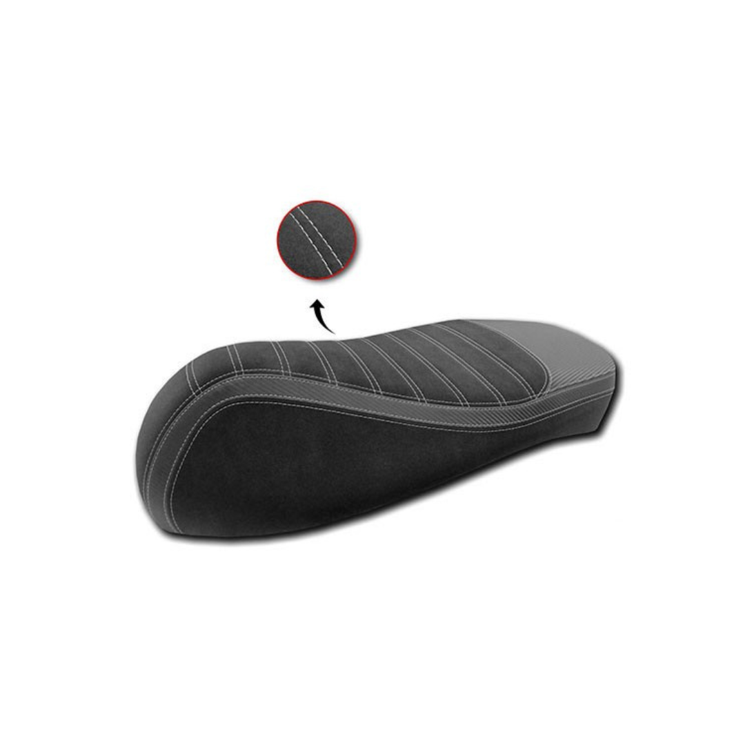 Kumpeldeck Alcantara Stripe Sport (Hergestellt in der EU) Vespa Schwarz/Weiß Passend für GTS 125cc, GTS 250cc, GTS 300 (Euro4), GTS All Mod.