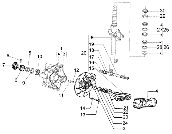 Vespa LX 50 2T – Vooras Ophanging