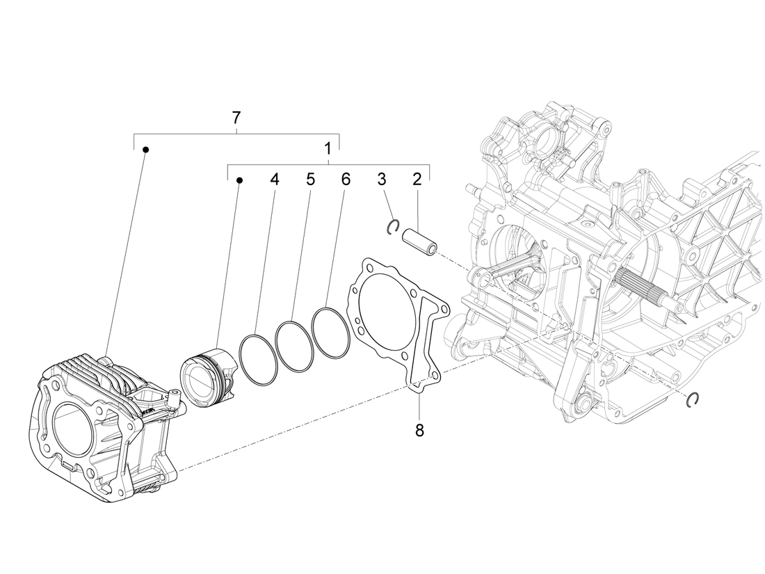 Vespa Sprint 50 25 kmh E5 2020 – Cilinder Zuiger Zuigerpen Delen