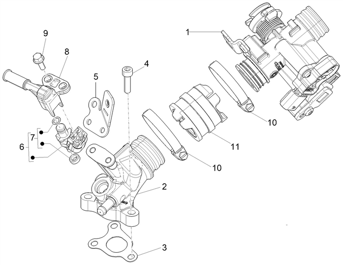 Vespa Sprint 50 25 kmh E5 2020 – Gasklephuis Injector Inlaatspruitstuk