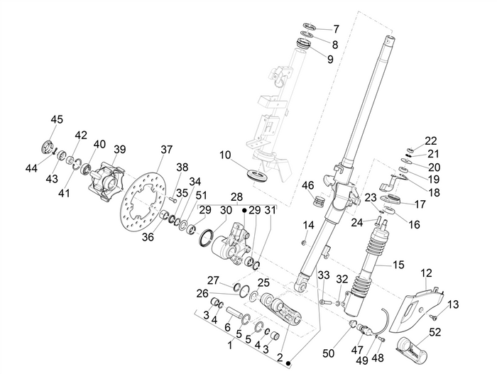 Vespa Sprint 50 25 kmh E5 2020 – Voorvork Balhoofdset