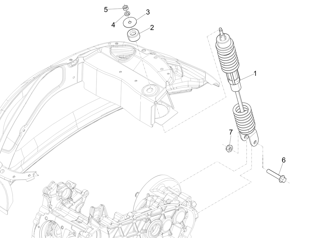 Vespa Sprint 50 2T NOABS E2 2014-2017 – Achterwielophanging Schokdemper
