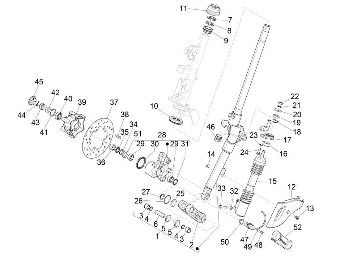 Vespa Sprint 50 4T-3V E4 2017 - 2020 – Voorvork Balhoofdset