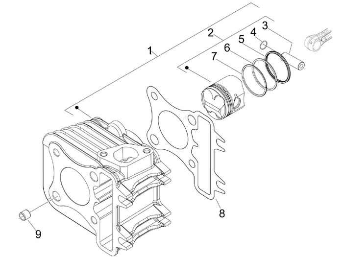 Vespa Sprint 50 4T 2V 25 kmh NOABS E2 2014-2017 – Cilinder Zuiger Zuigerpen Delen