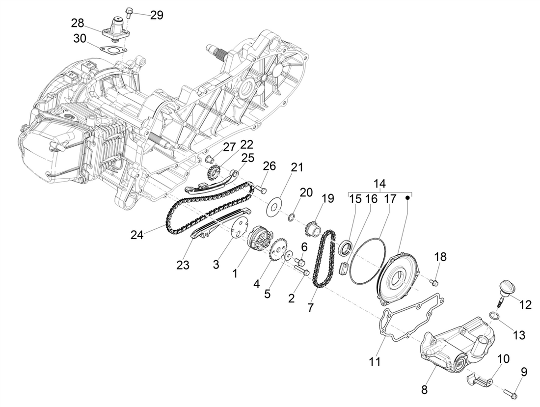 Vespa Sprint 50 4T 3V E5 2020 – Oliepomp