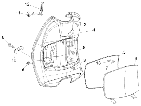 Vespa LX 50 2T - Beenschild, Opberg Vak & Klepje