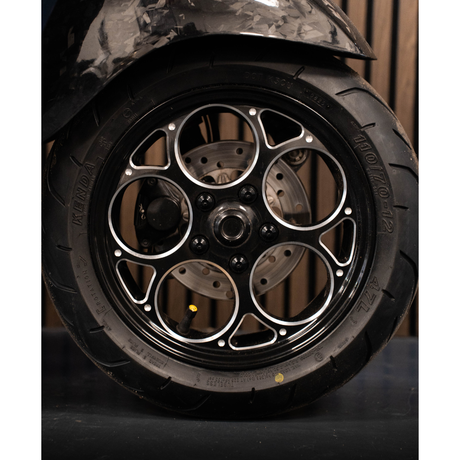 Velgenset Marus Stil glänzender schwarz / silberne Vespa Sprint / Primavera