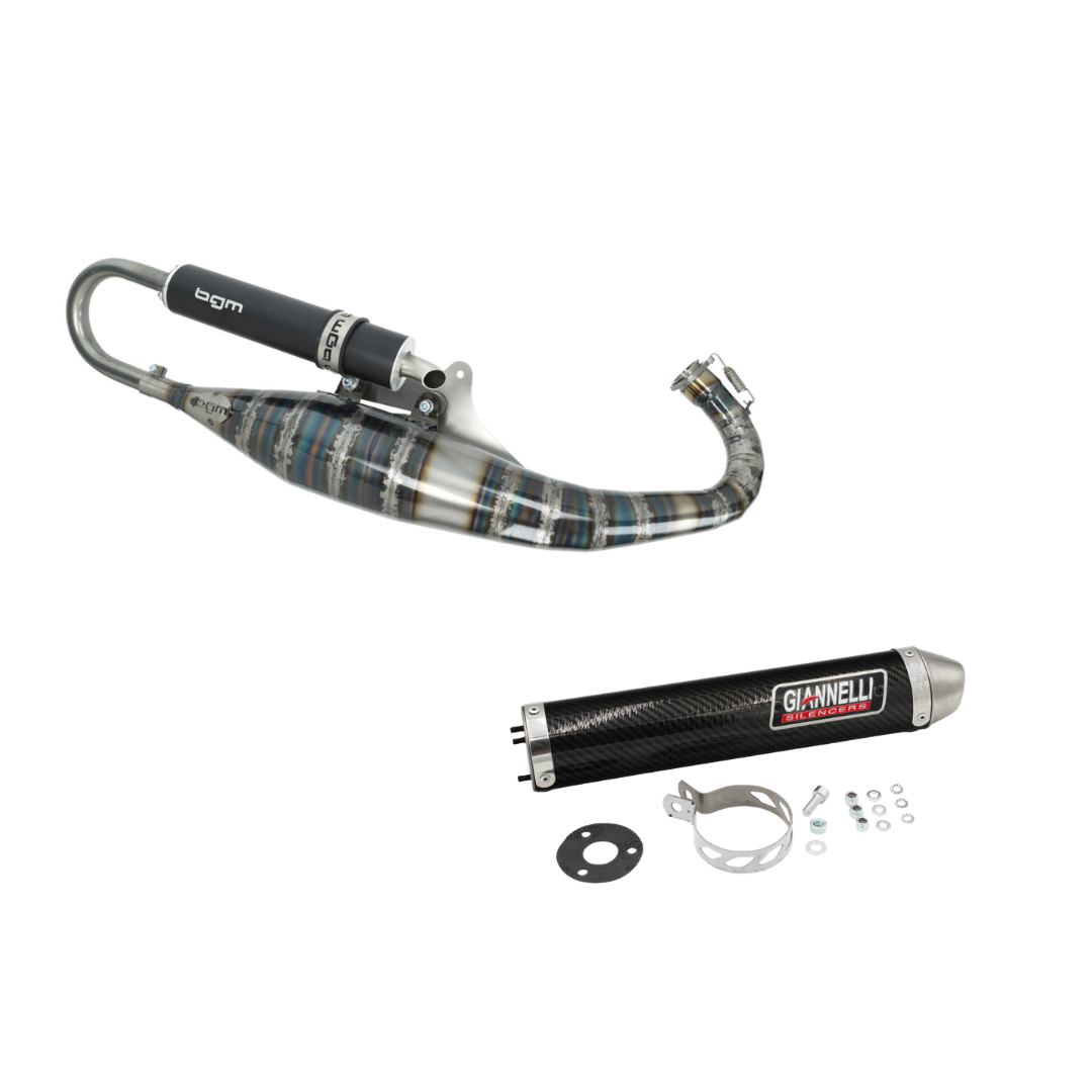 BGM Uitlaat 52 Slag Zwart + Nademper Giannelli Carbon Piaggio / Gilera 125-180cc 2 Takt
